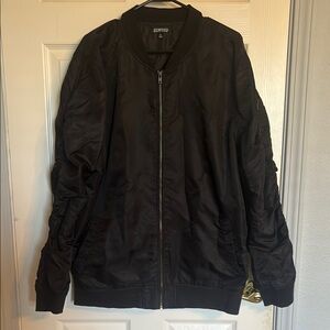 Elwood Black Bomber Jacket with ruched sleeves